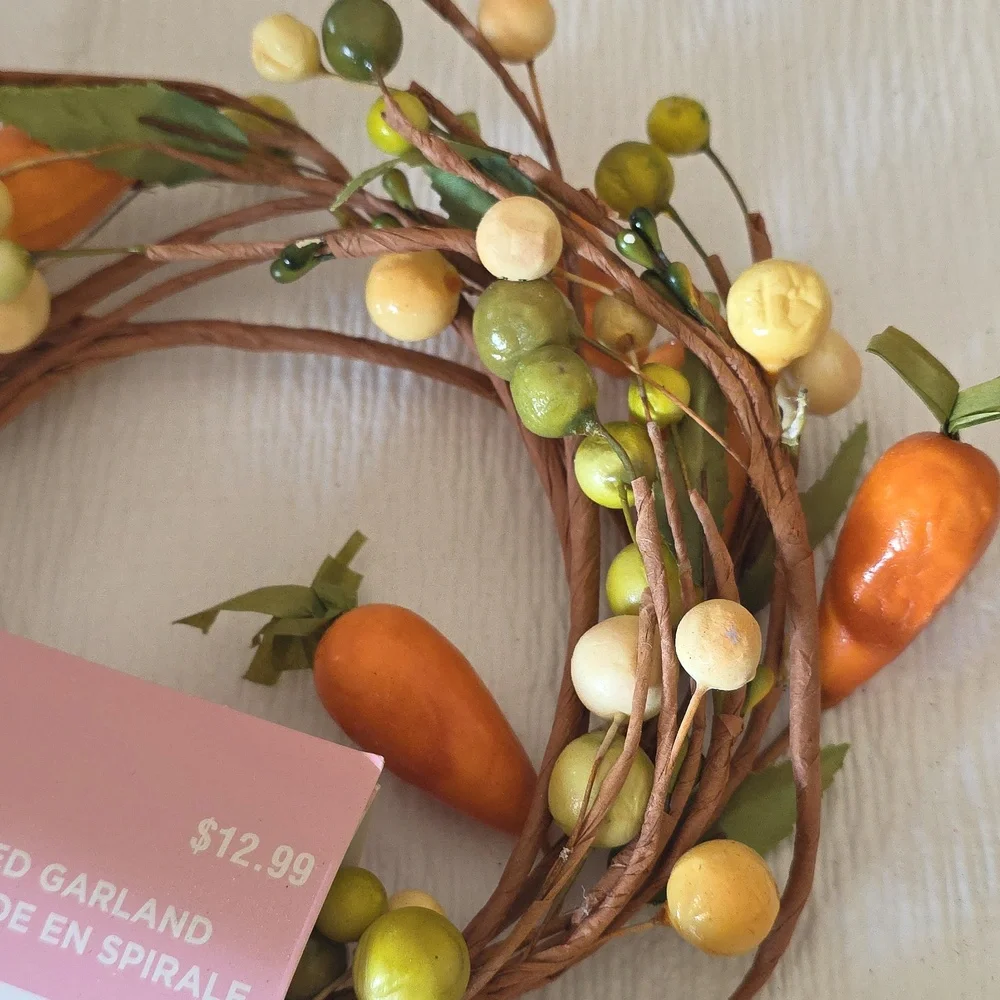 Easter Meadow Coiled Garland with Orange Carrots and Green Berries
